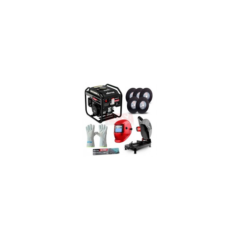 SOLDADORA MOTOR A GASOLINA CW-107 + CORTADORA DE METALES 14" + 5 DISCOS ABRASIVOS + CARETA ELECTRÓNICA + GUANTE SOLDADOR + ELECT