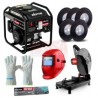SOLDADORA MOTOR A GASOLINA CW-107 + CORTADORA DE METALES 14" + 5 DISCOS ABRASIVOS + CARETA ELECTRÓNICA + GUANTE SOLDADOR + ELECT